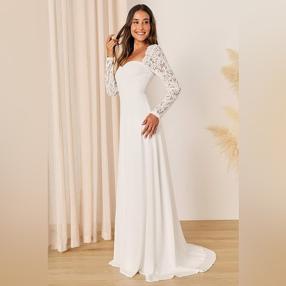 Lulus Promised Forever White Lace Long Sleeve Backless Maxi Dress, Size S, NWT - Picture 2 of 16